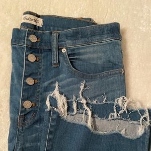 size 31 Madewell Cali Button-Front Demi-Boot Jean w/ Chewed Hem